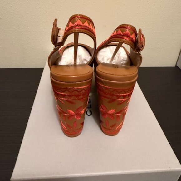 Robert Clergerie Embroidered Dylan Platform, Brown/Tan/Orange- Sz 39 EU/8.5US - Picture 5 of 6